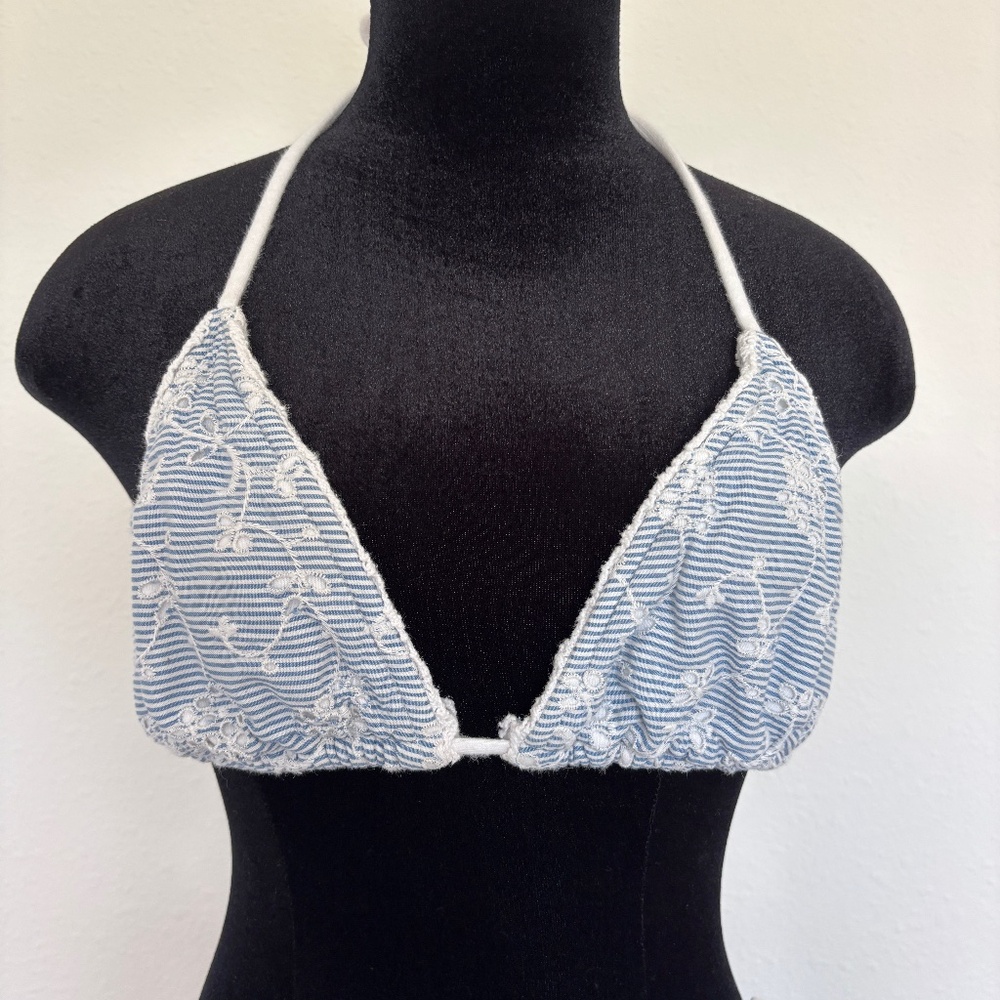 Ralph Lauren Rugby Blue Stripe Embroidered Bikini Top